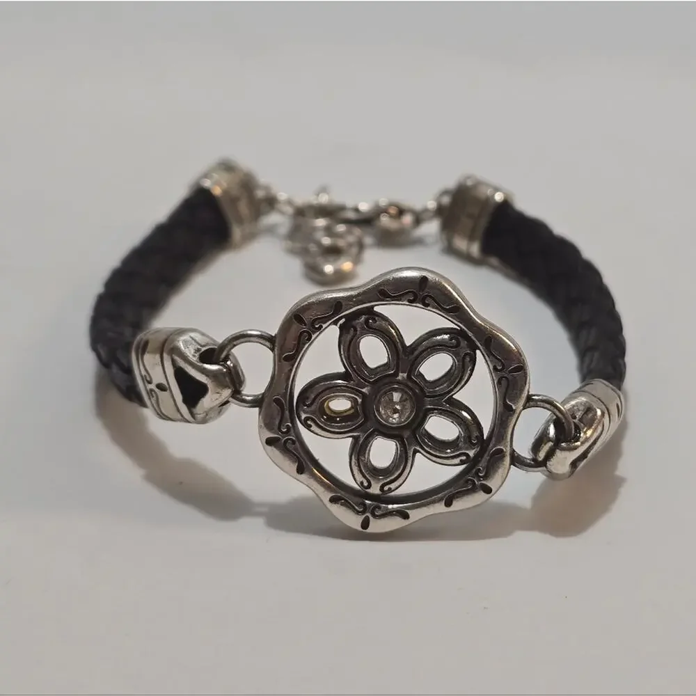 Brighton‎ Black Leather Braided Reversible Charm Station Bracelet